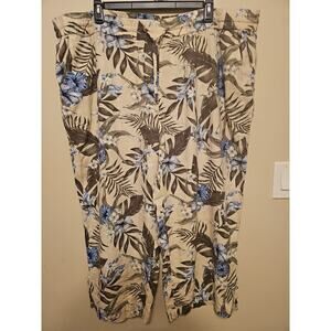 d&co. Women's 3XL‎ Linen Blend Pants Elastic Waist Pockets Floral
